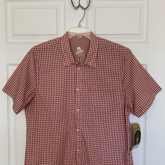 Urban By Chef Works Men Button Up Large Red Check Short Sleeve Shirt NWT - Picture 2 of 7